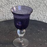 Set of 4 wine glasses in blown and bubbled glass, duo line, biot glassware style, unsigned