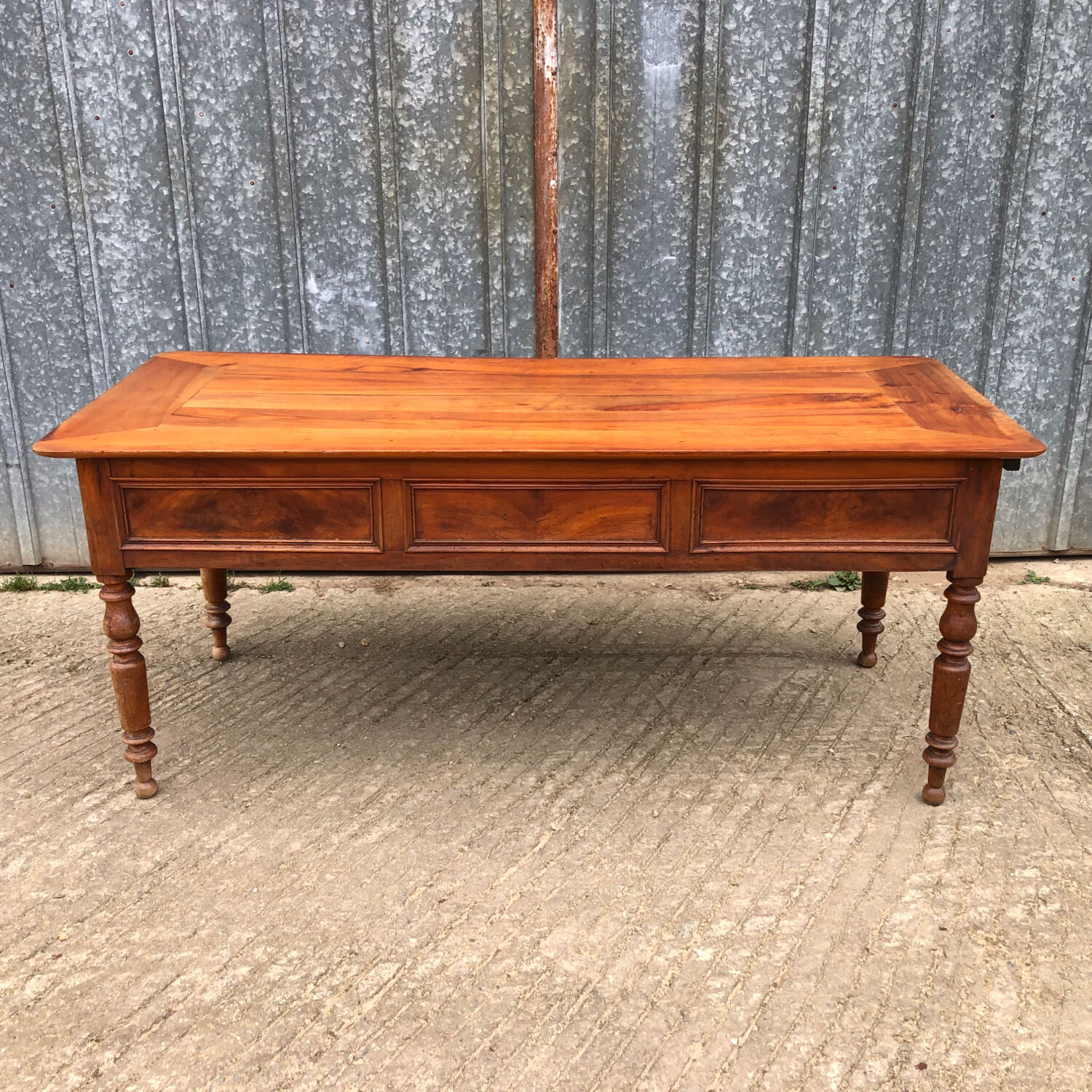 Antique Louis Philippe table in solid cherry and oak with 3 drawers