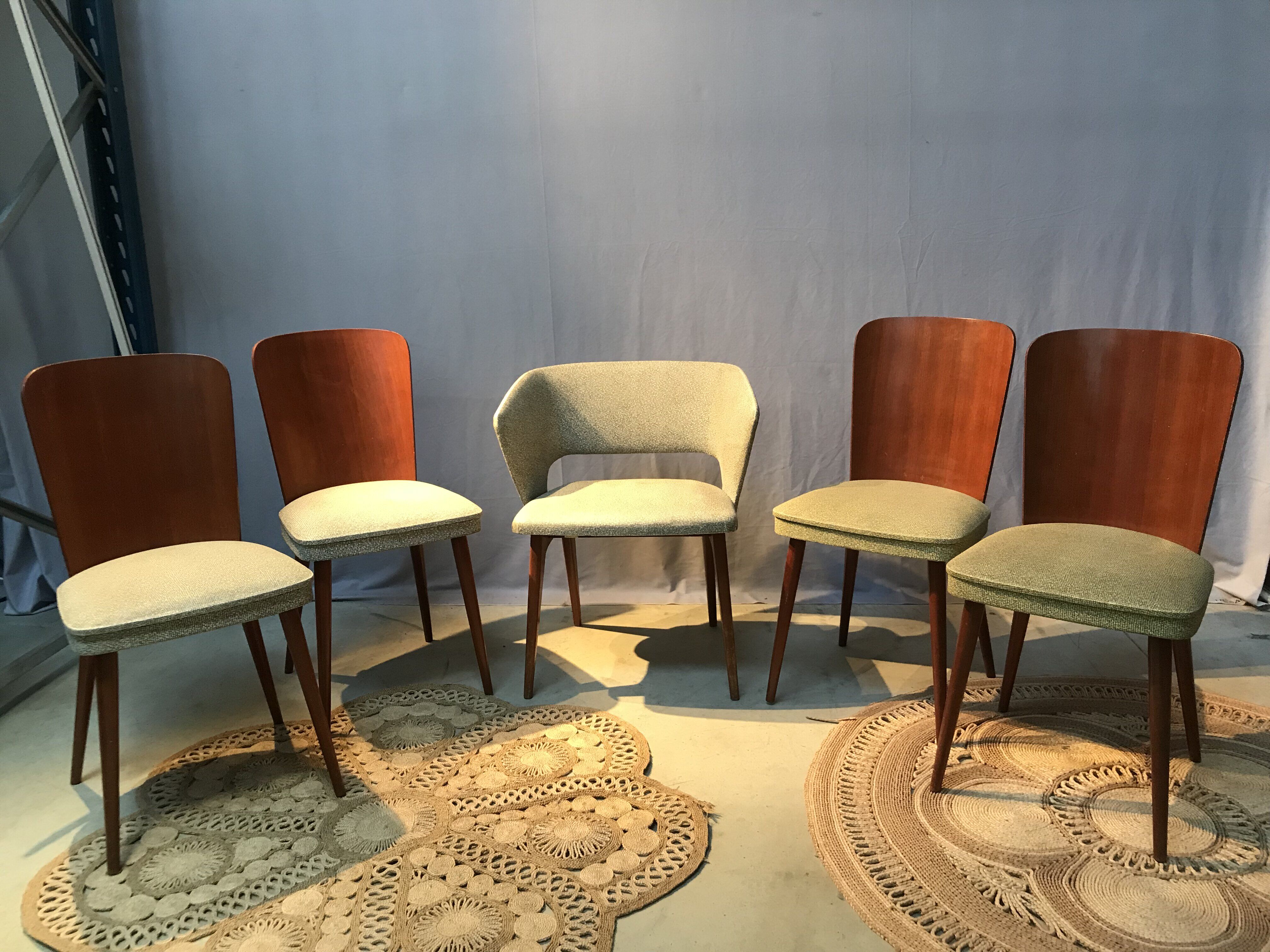 Set of 4 chairs and 1 armchair design 50s
