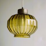 Vintage glass pendant in smoky green crystal with crystal cylinder  - design Carl Fagerlund Sweden