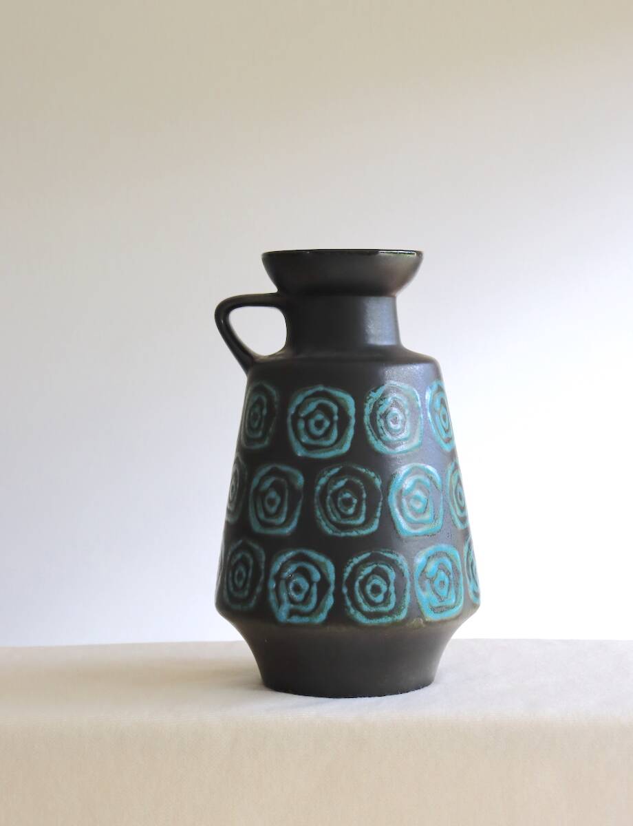 Black vase with turquoise decorations West Germany