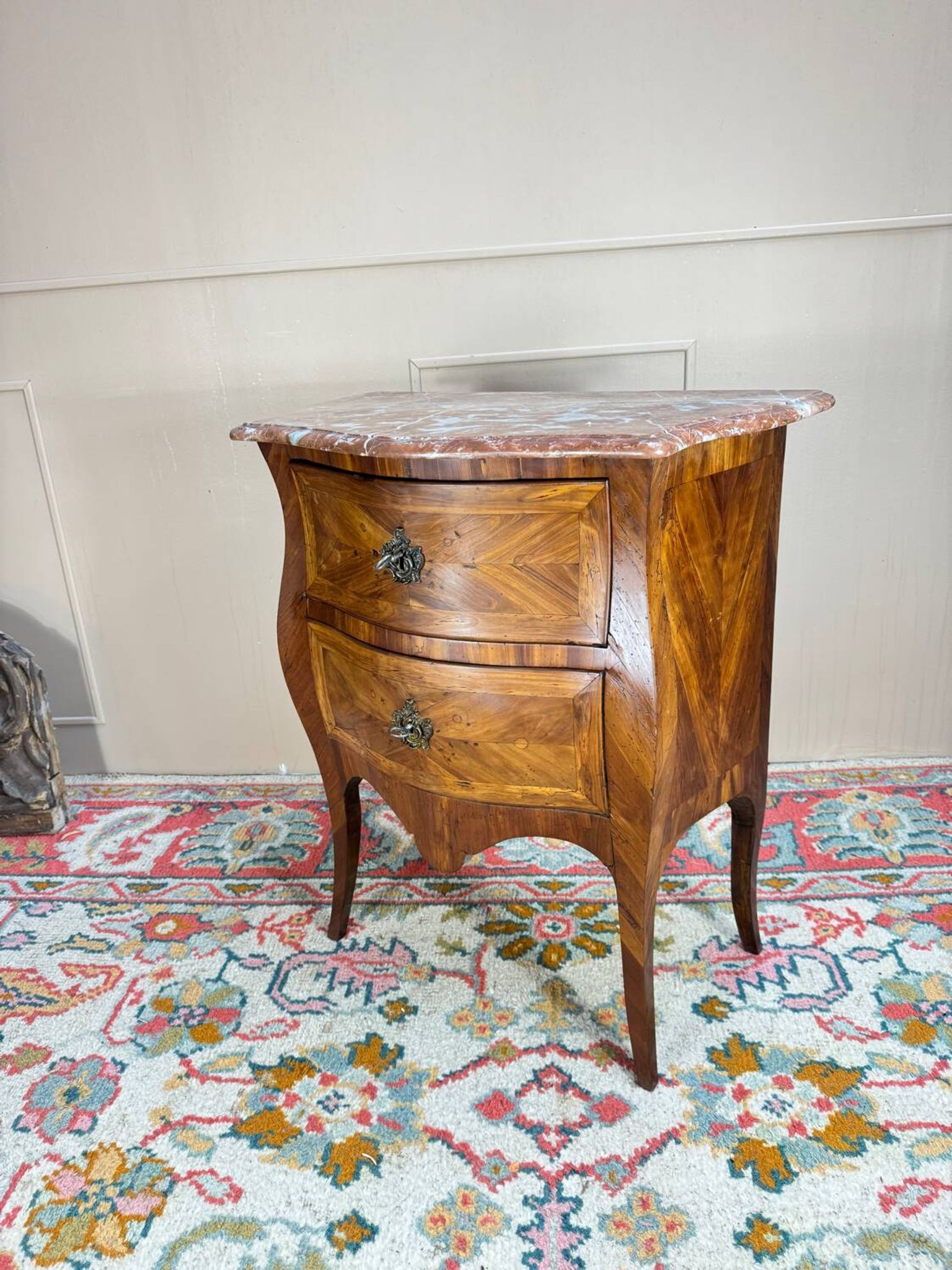 Louis XV Period 18th Century Curved Marquetry Chest of Drawers