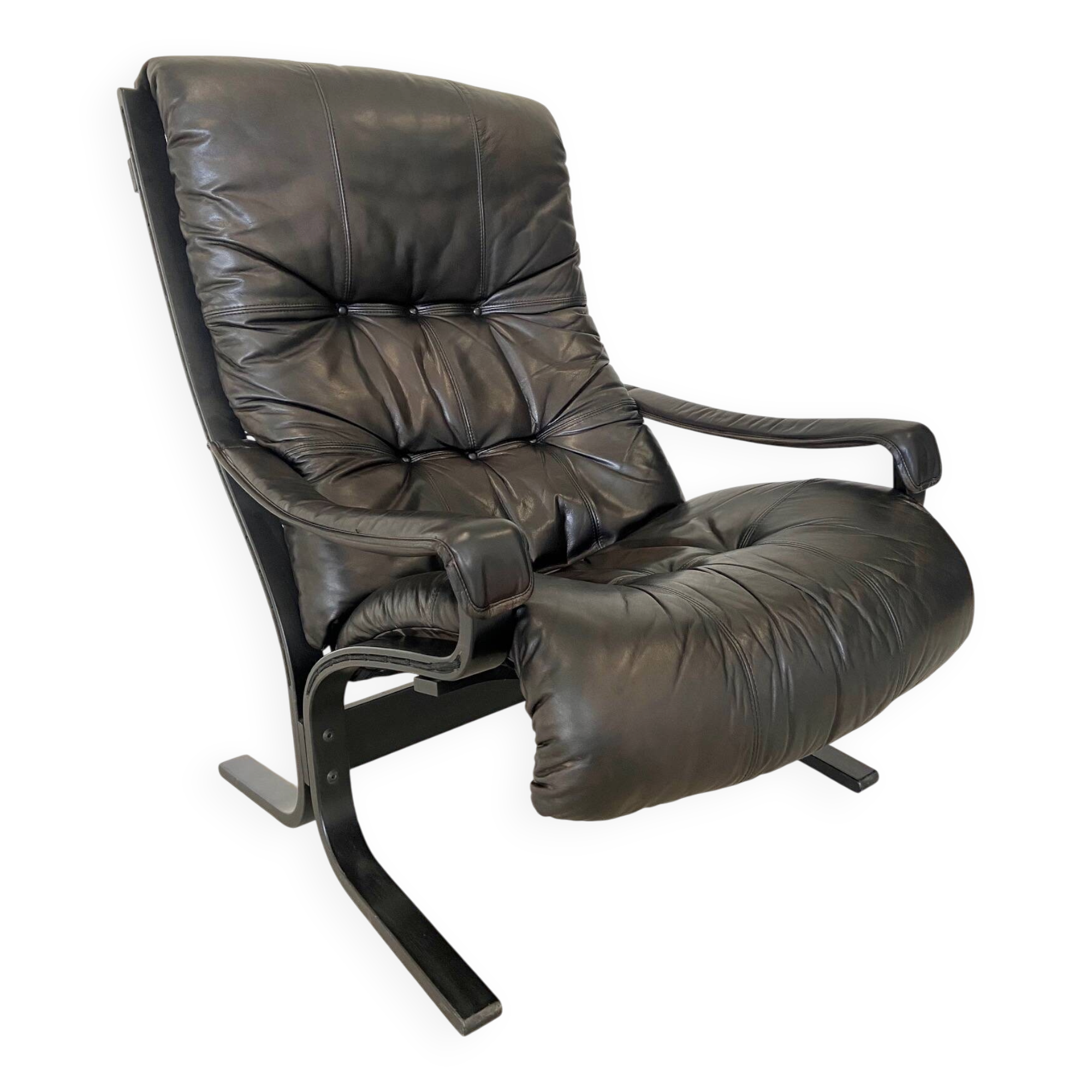 Vintage Norwegian leather chair & ottoman by Ingmar Relling