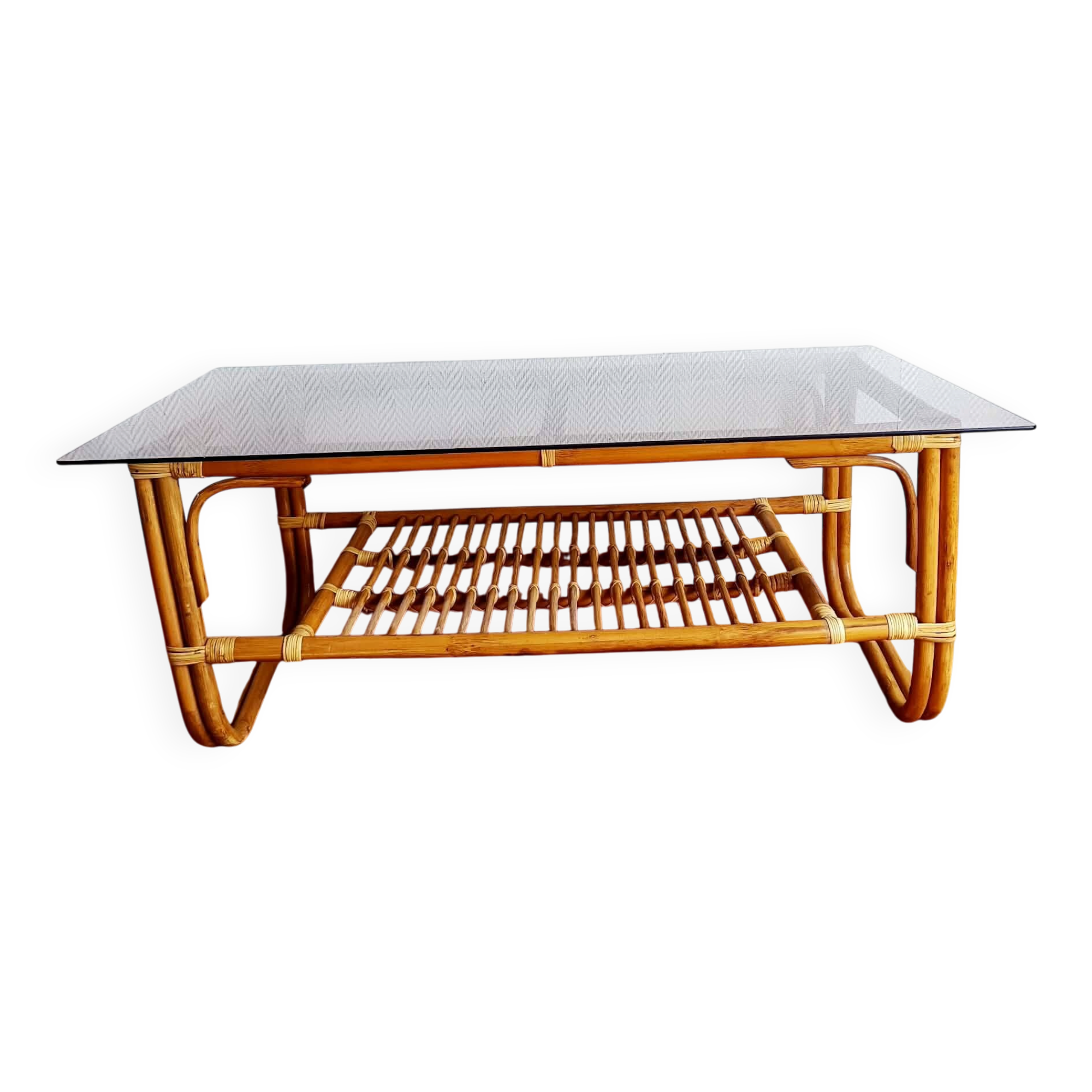 Vintage 1960s rattan coffee table