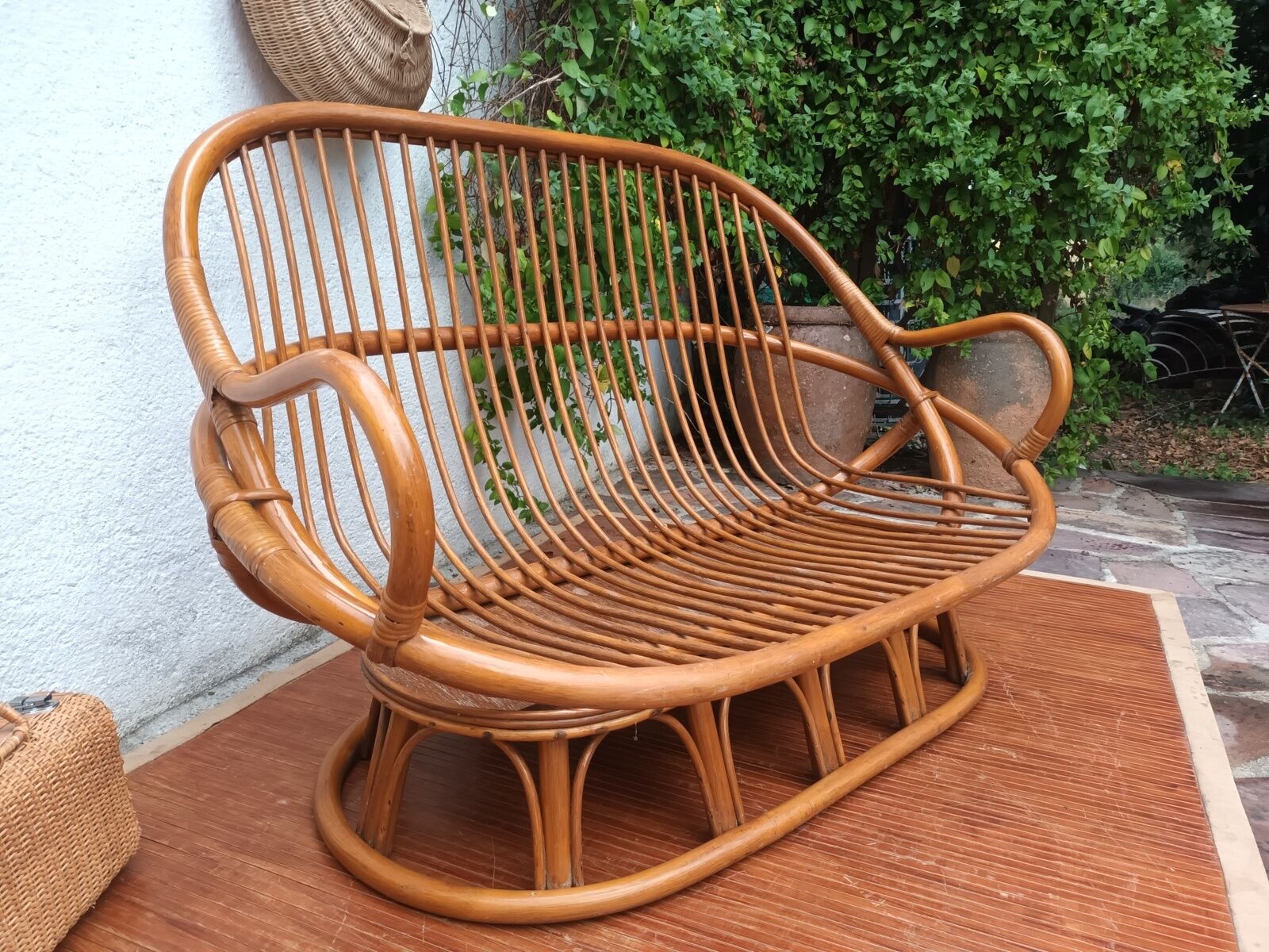 Rattan bench 70s