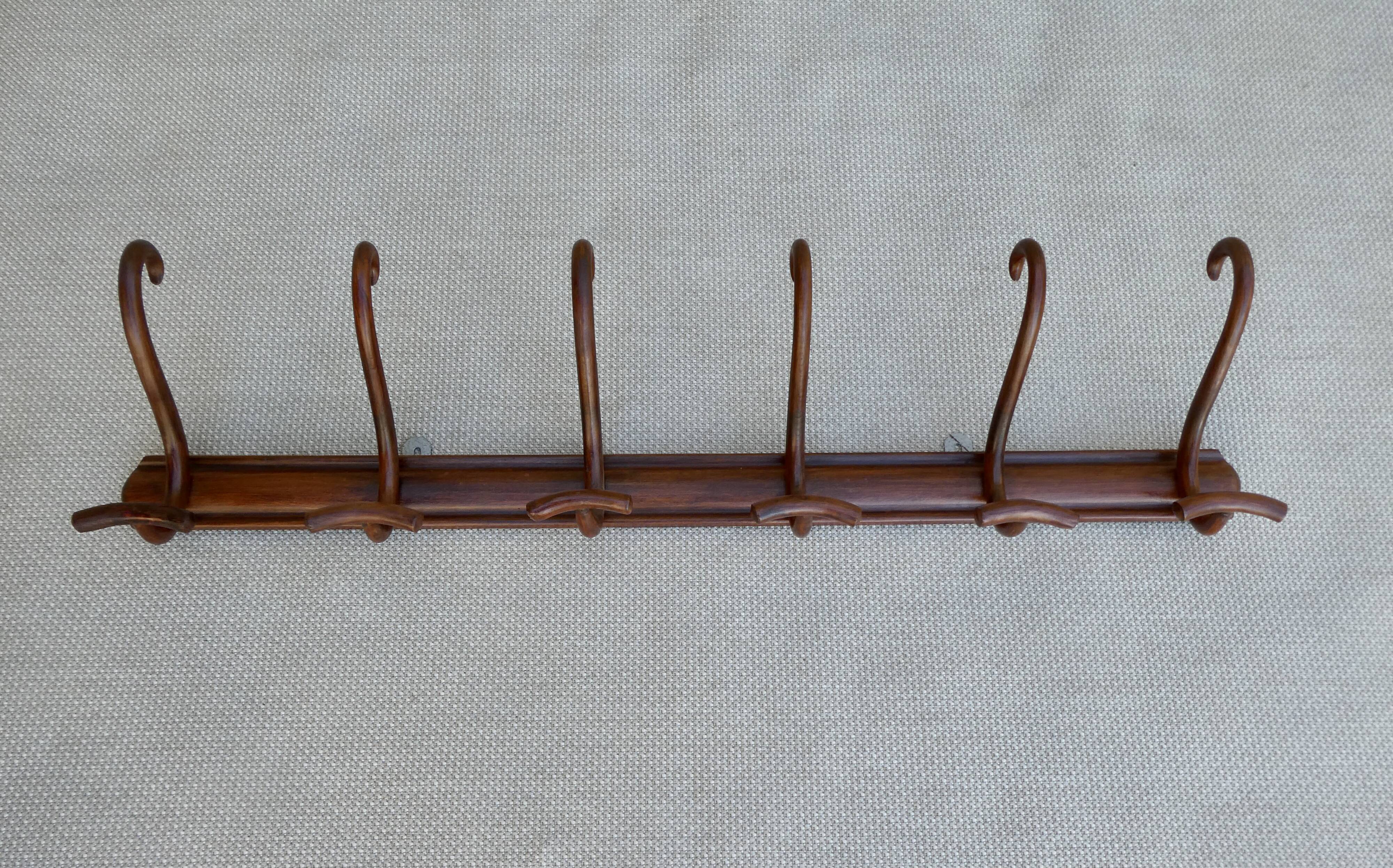 Wooden wall coat rack with 6 double hooks, bistro