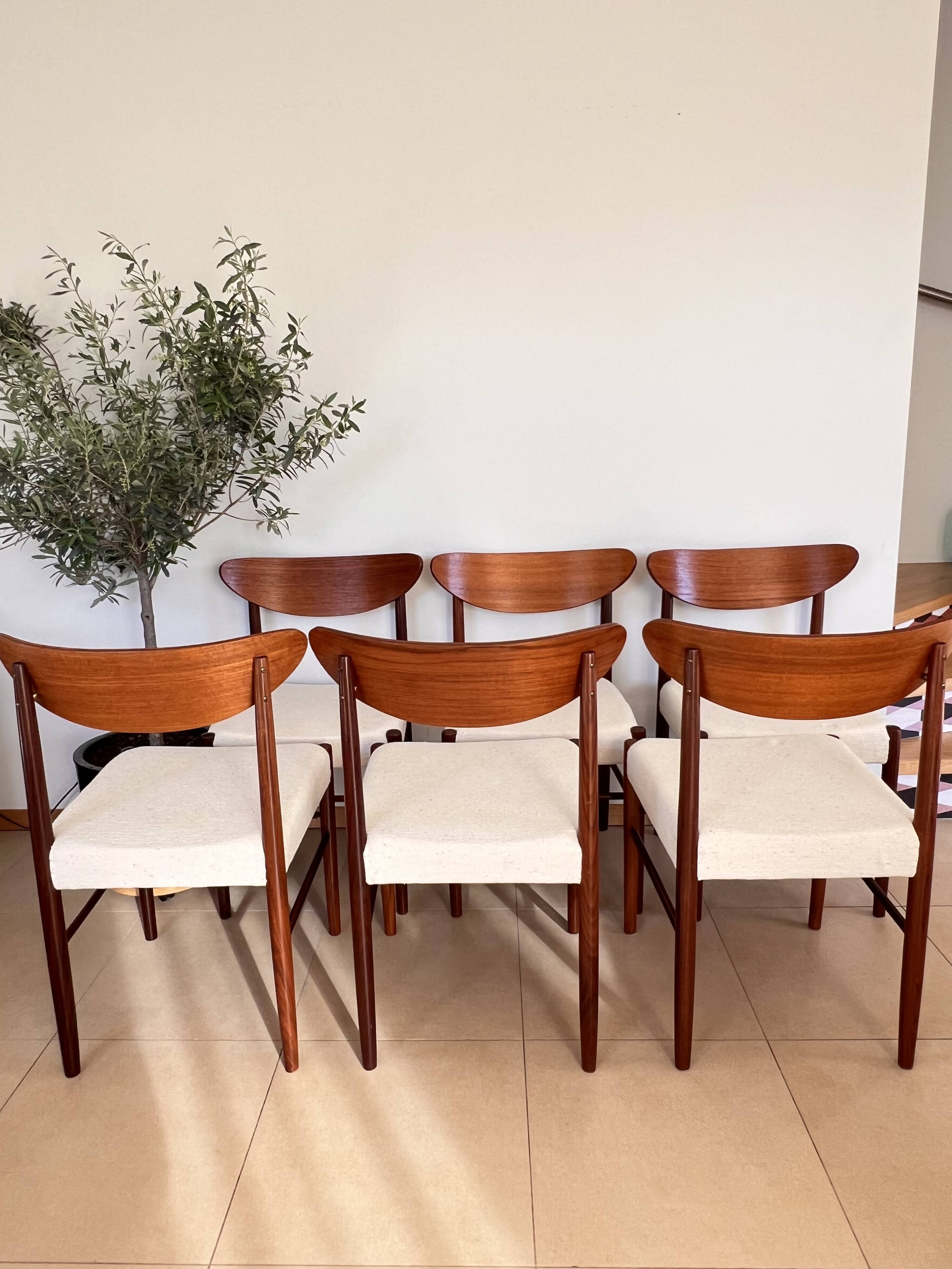 Set of 6 Scandinavian style Danish teak upholstered chairs. 1960s