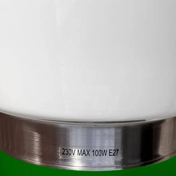 Vintage solid cylindrical lamp in white opal glass and brushed metal – postmodern design