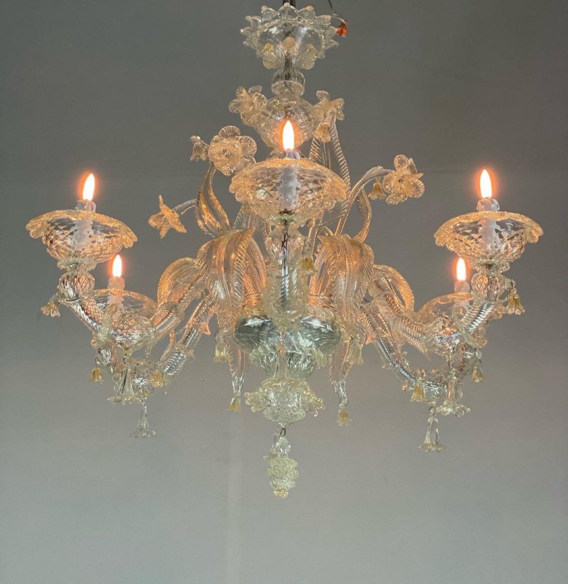 Rezzonico chandelier, venice, gilded murano glass circa 1920