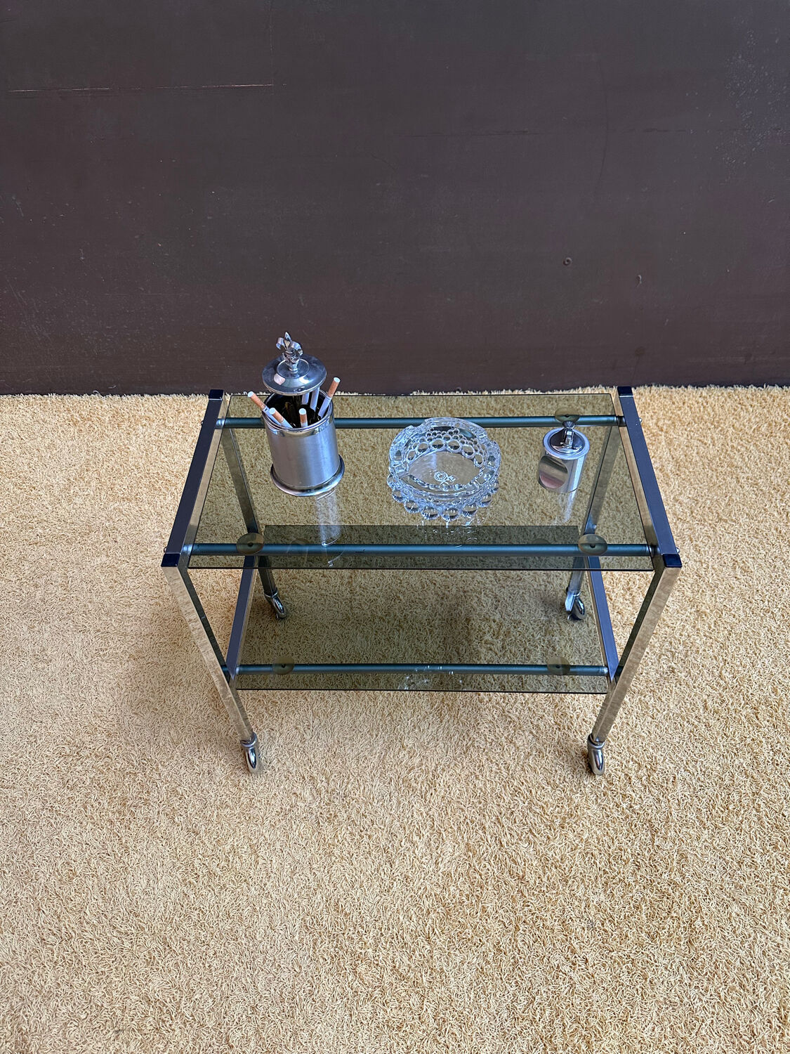 Metal and smoked glass dessert table
