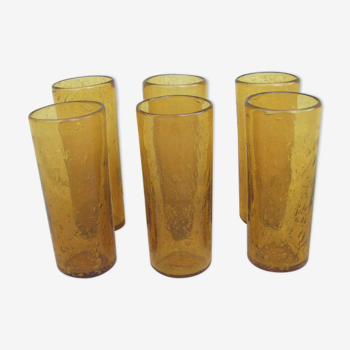 Série de six verres bullés vintage de Biot