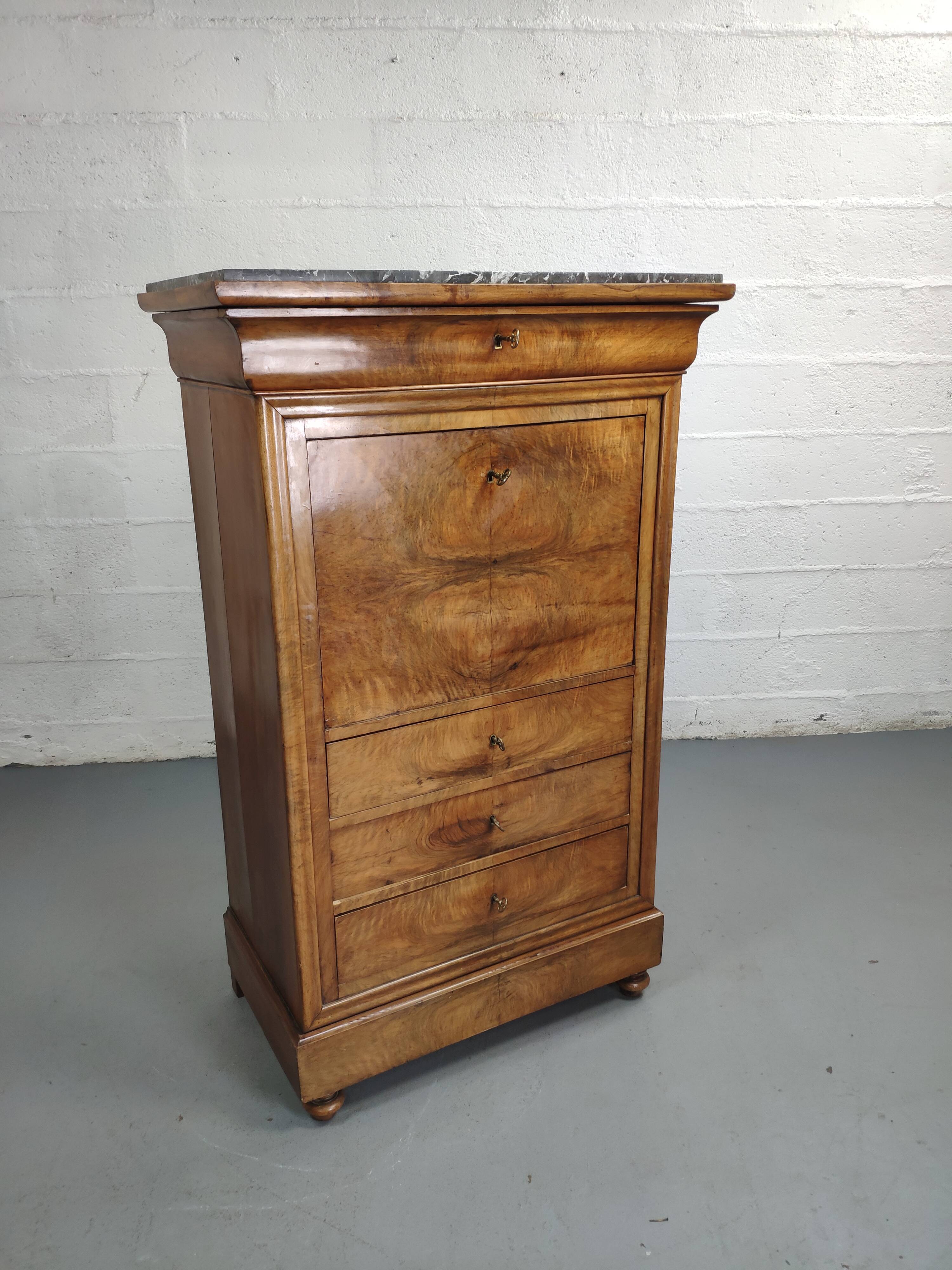 Secretary style Louis Philippe in walnut bramble