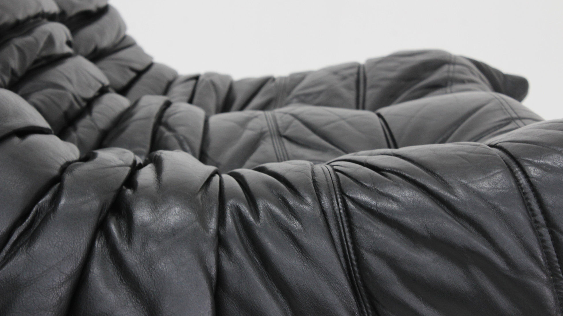 Vintage Togo Ligne Roset 3 seater sofa black leather by Michel Ducaroy 1990s