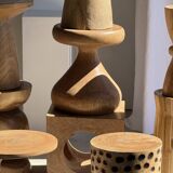 Coffee table, or openwork cubic stool in natural monoxyle mango wood H40.