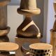 Coffee table, or openwork cubic stool in natural monoxyle mango wood H40.