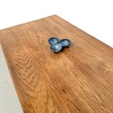 Solid oak farmhouse table, square legs.