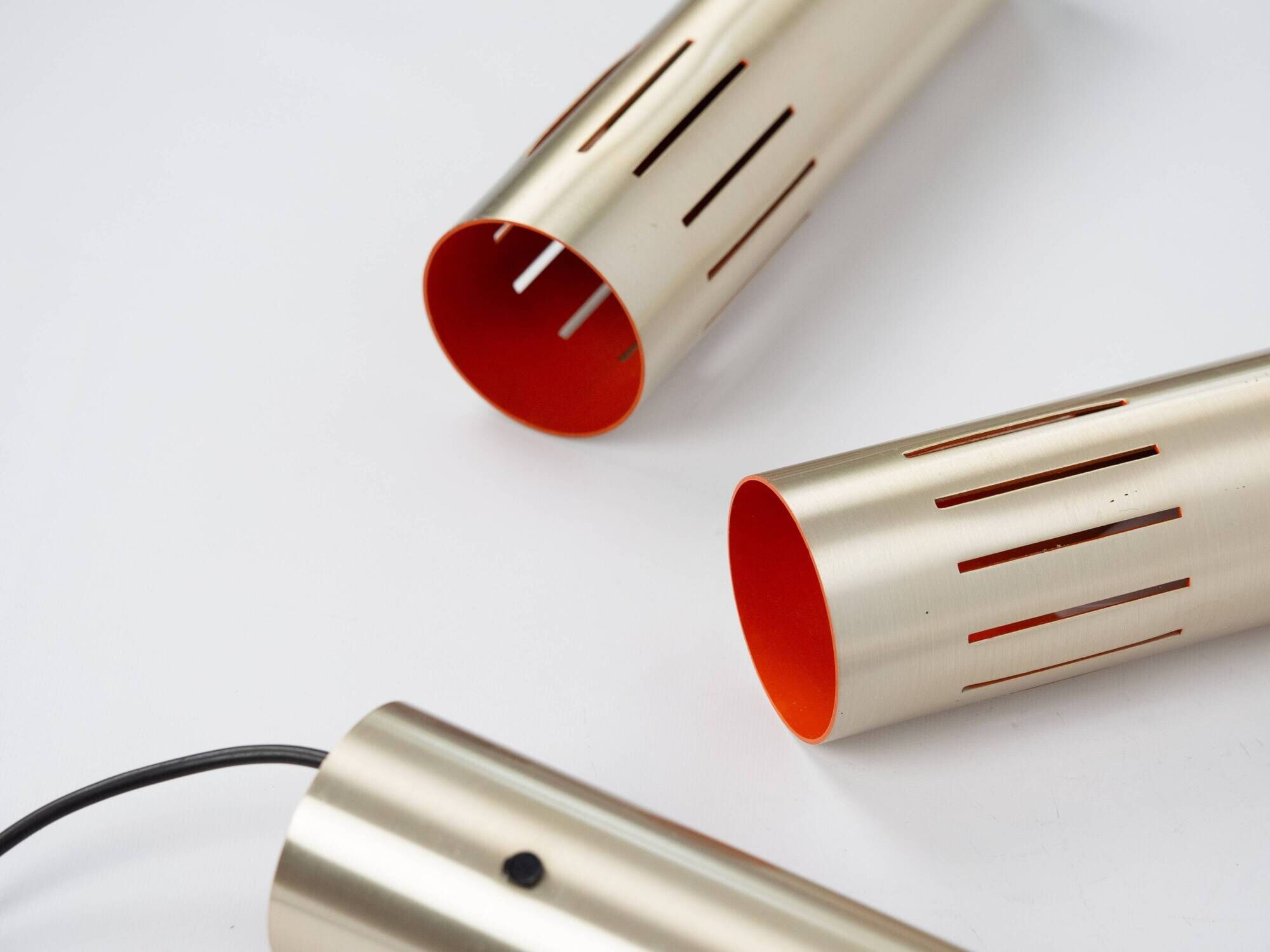 3 vintage trombone lamps from Denmark by Jo Hammerborg, Fog and Morup, 1960s.