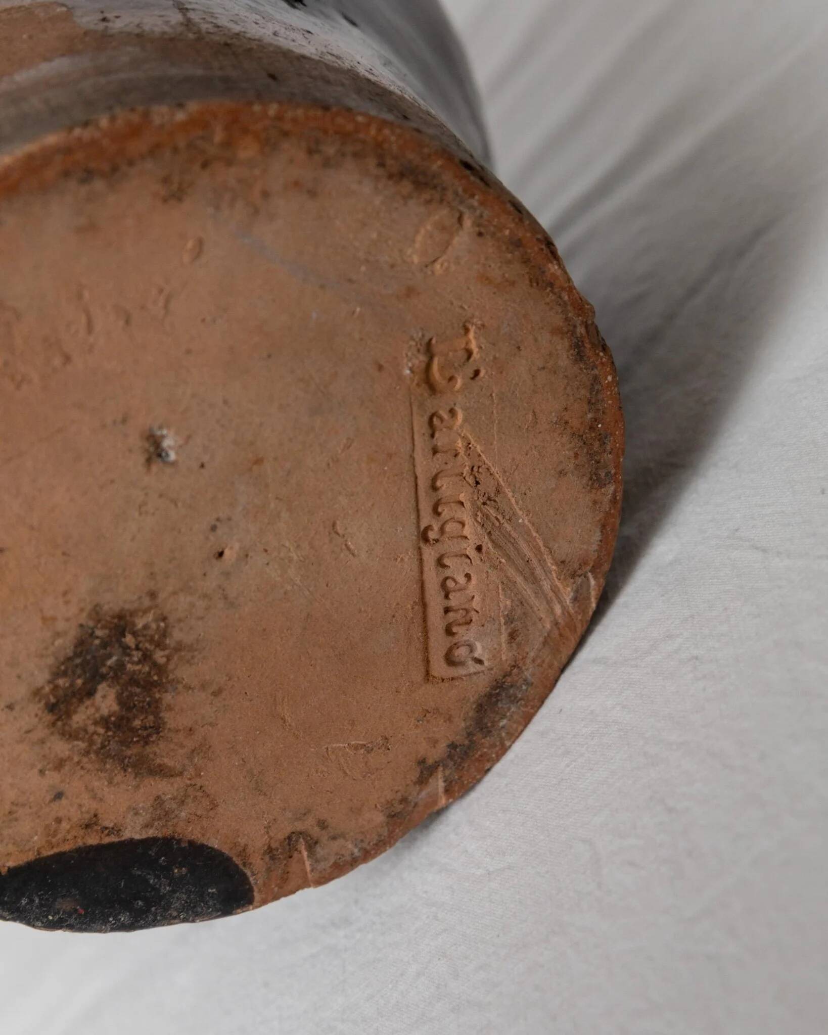 Rustic Terracotta Jug with Black Glaze from Lucca, Italy - 19th Century Country House Decor