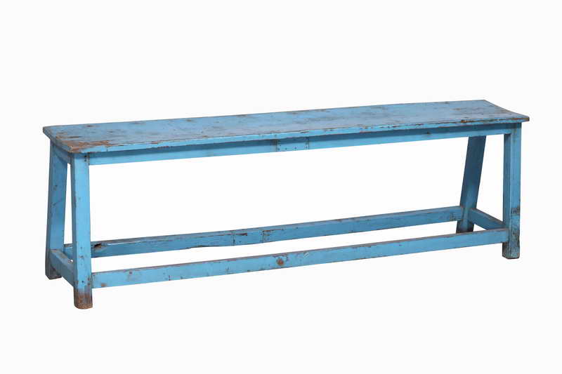 Blue lacquered wood bench