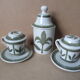 Longchamps faience - apothecary pot and 2 infusion cups from the 1970s