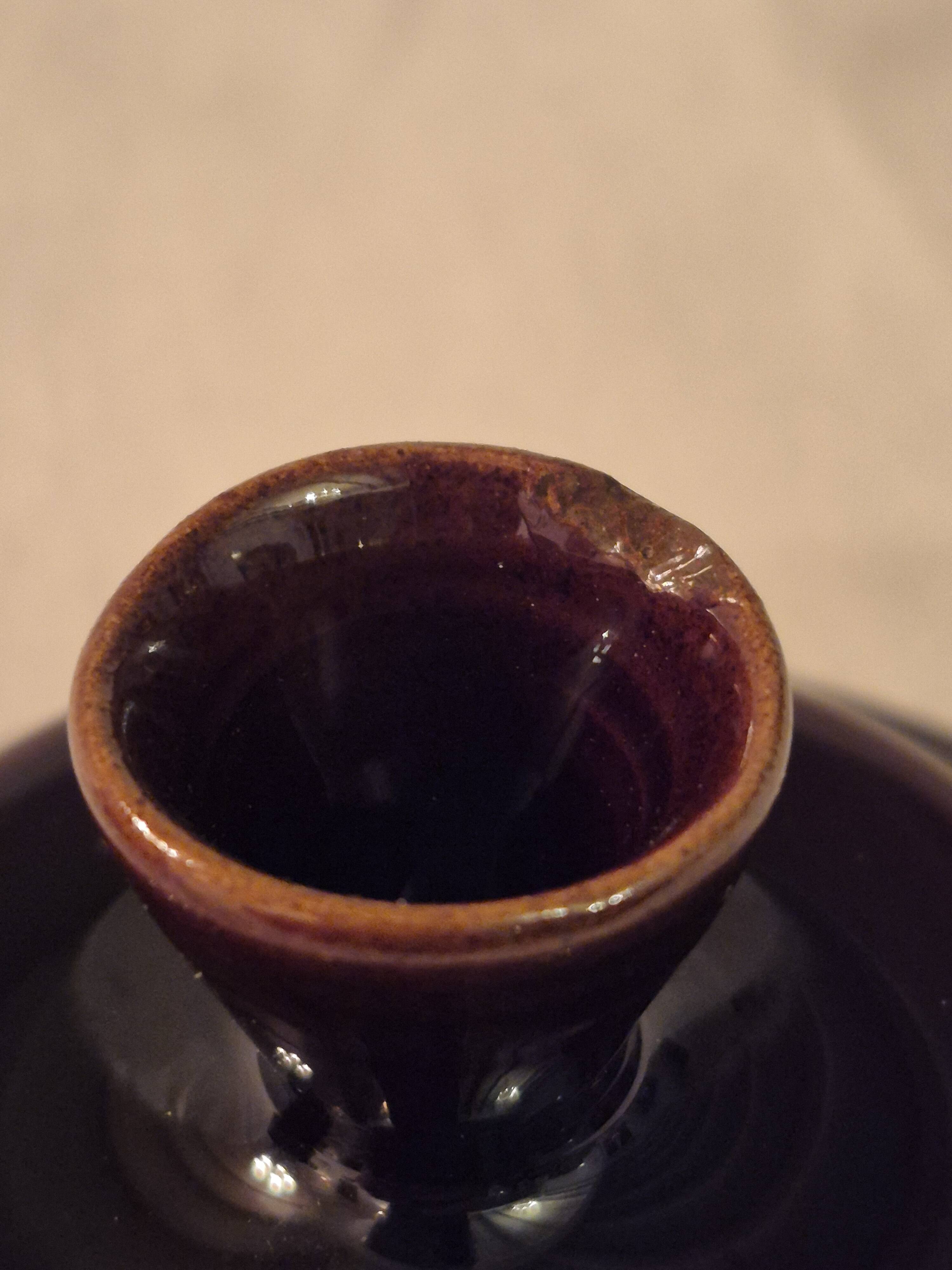 Covered sugar bowl Vallauris glazed ceramic brown old pink A152-3