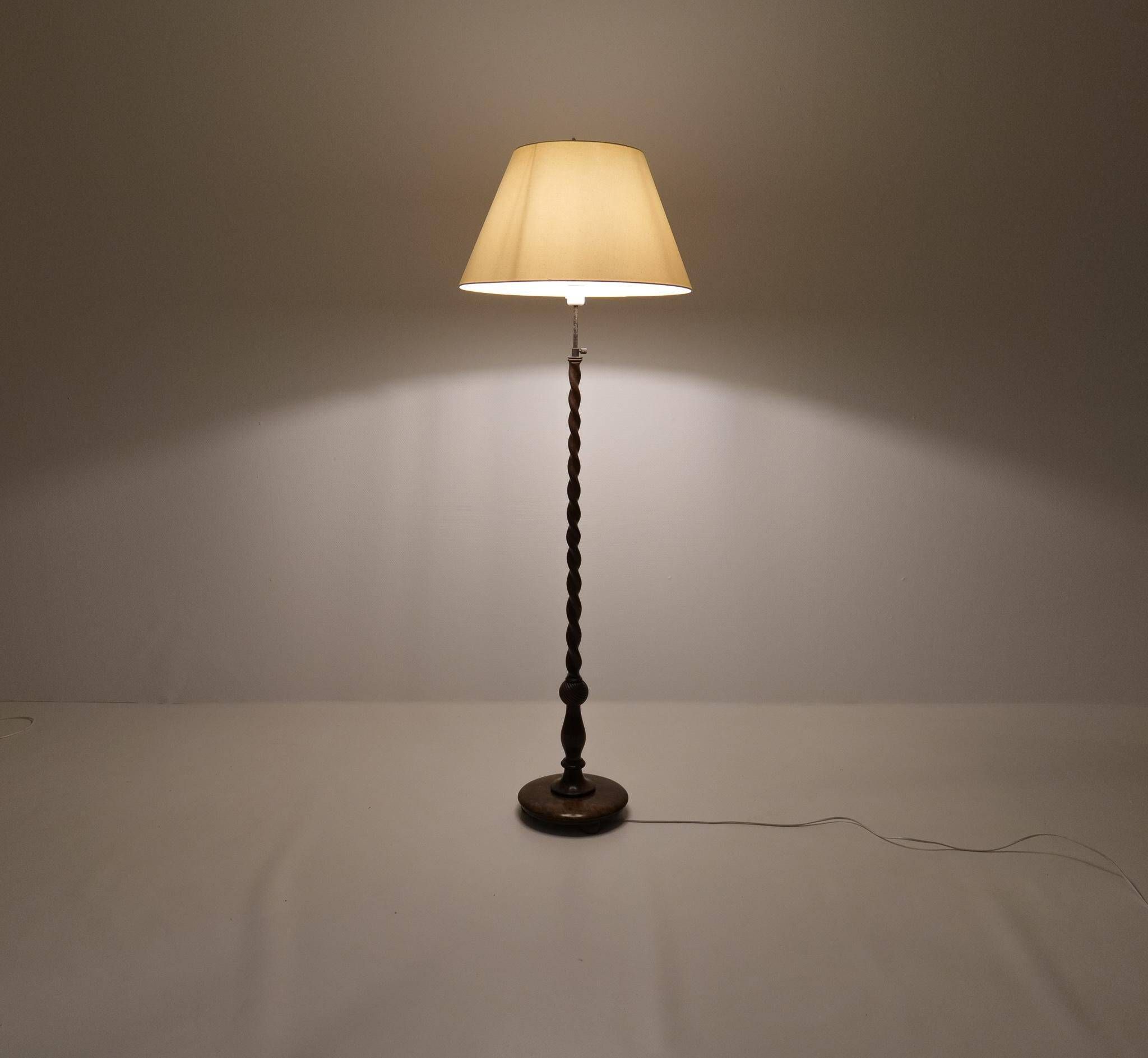 Organic whirlwind floor lamp in stained birch, Art Deco, Sweden, 1940s.