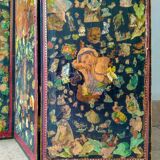 English Victorian 3-panel screen with varnished chromos