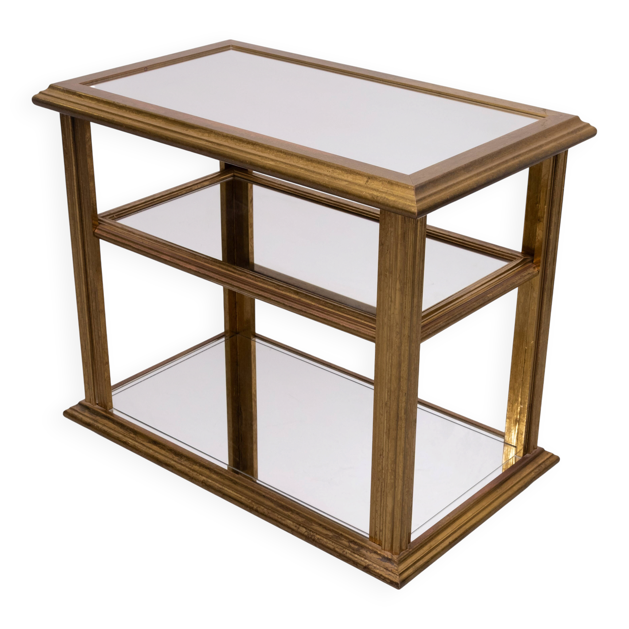 Table de service en laiton classique avec miroir, style Hollywood Regency, années 1970, France.