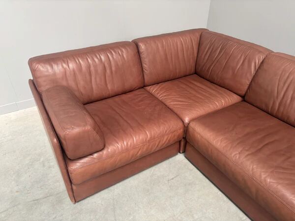 Brown leather modular sofa by De Sede; DS76, 1970s (corner)