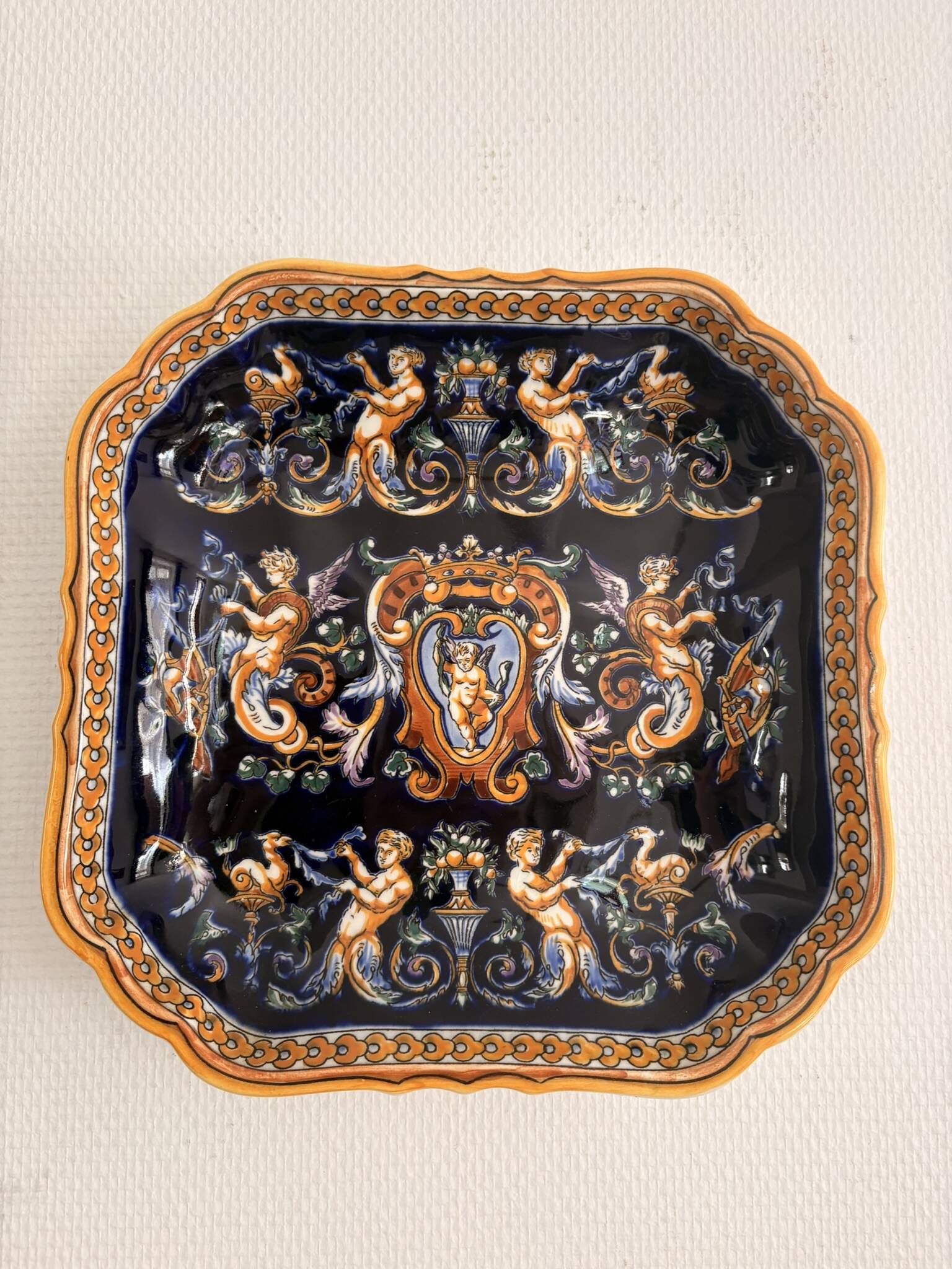 Old Plate Serving Salad Bowl Earthenware Gien Renaissance Angelot Model Made