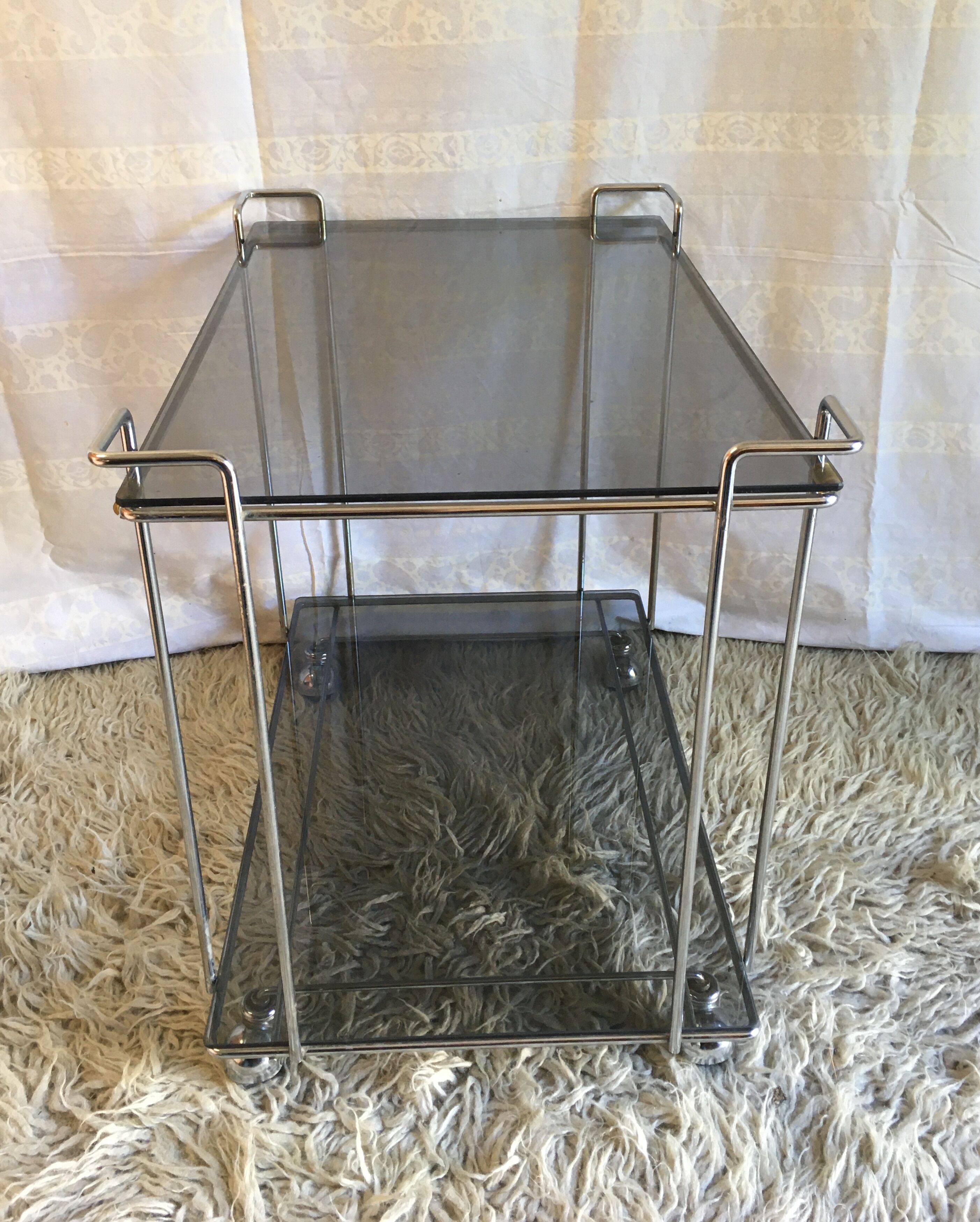 Serving table chrome metal and glass 70