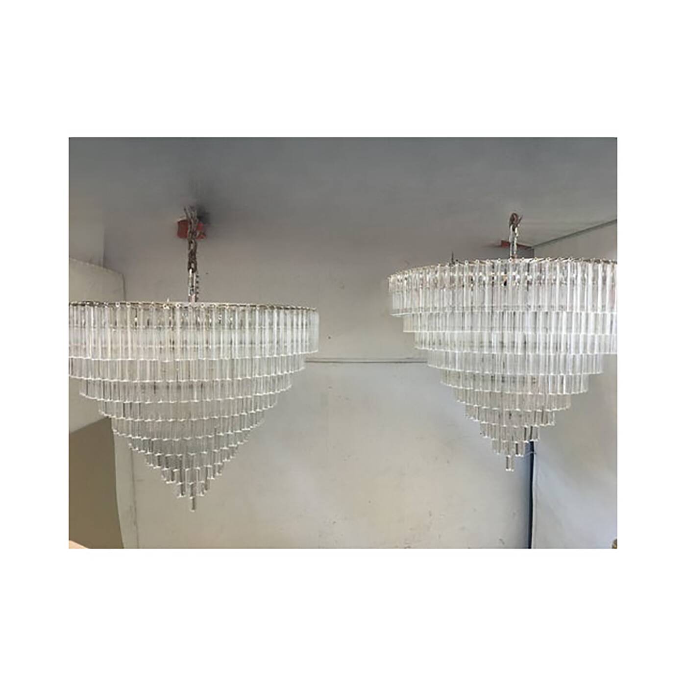 Set of 2 Clear Triedro Murano Glass Chandelier in Venini Style