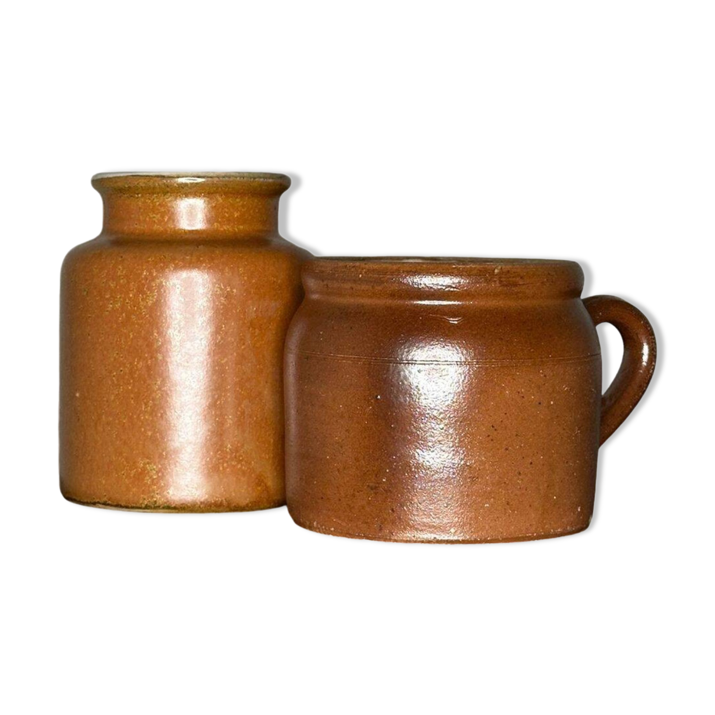 Pair of brown stoneware pots