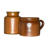 Paire de pots en grès marron