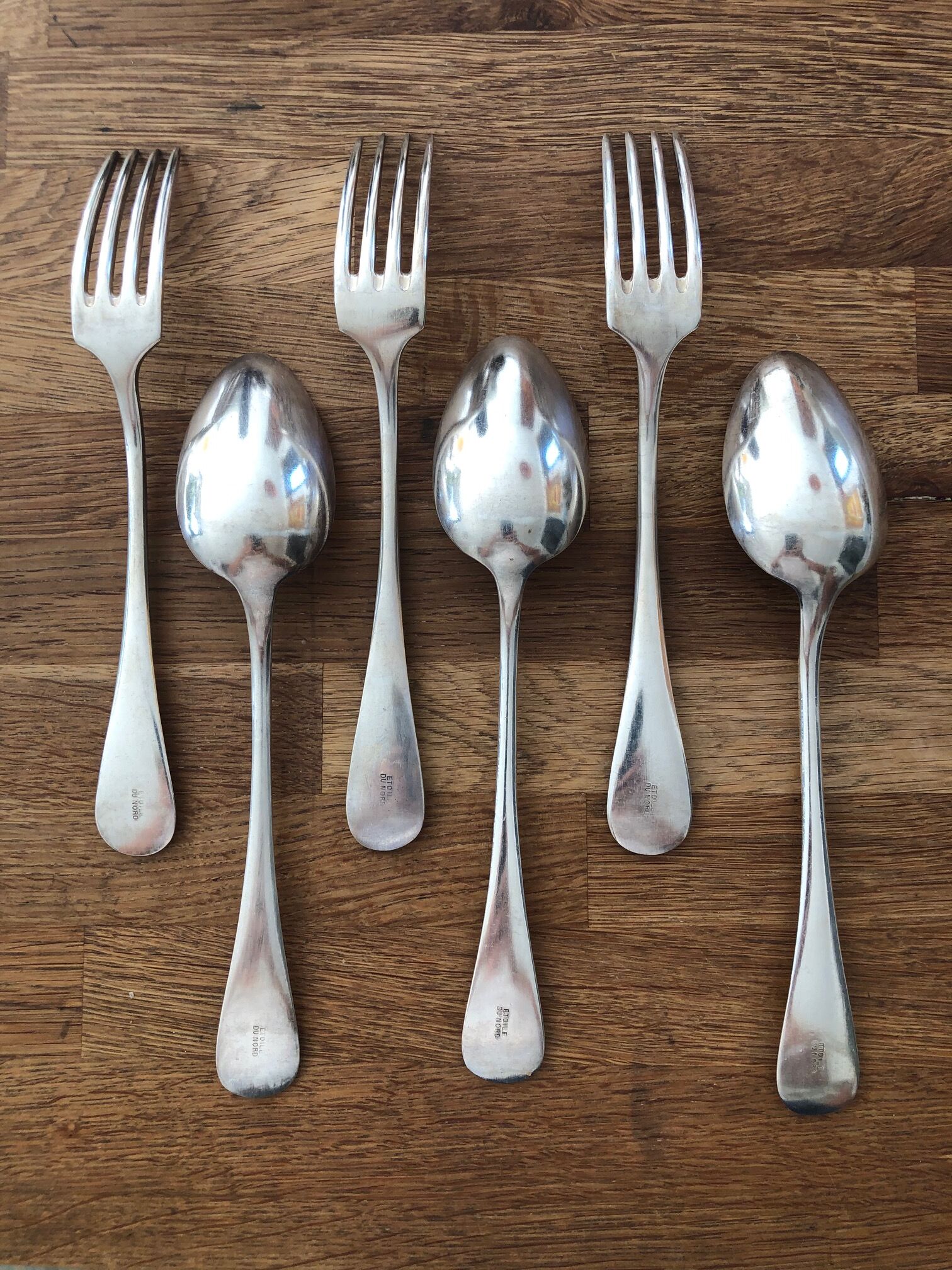 Series of 6 cutlery silver metal North Star
