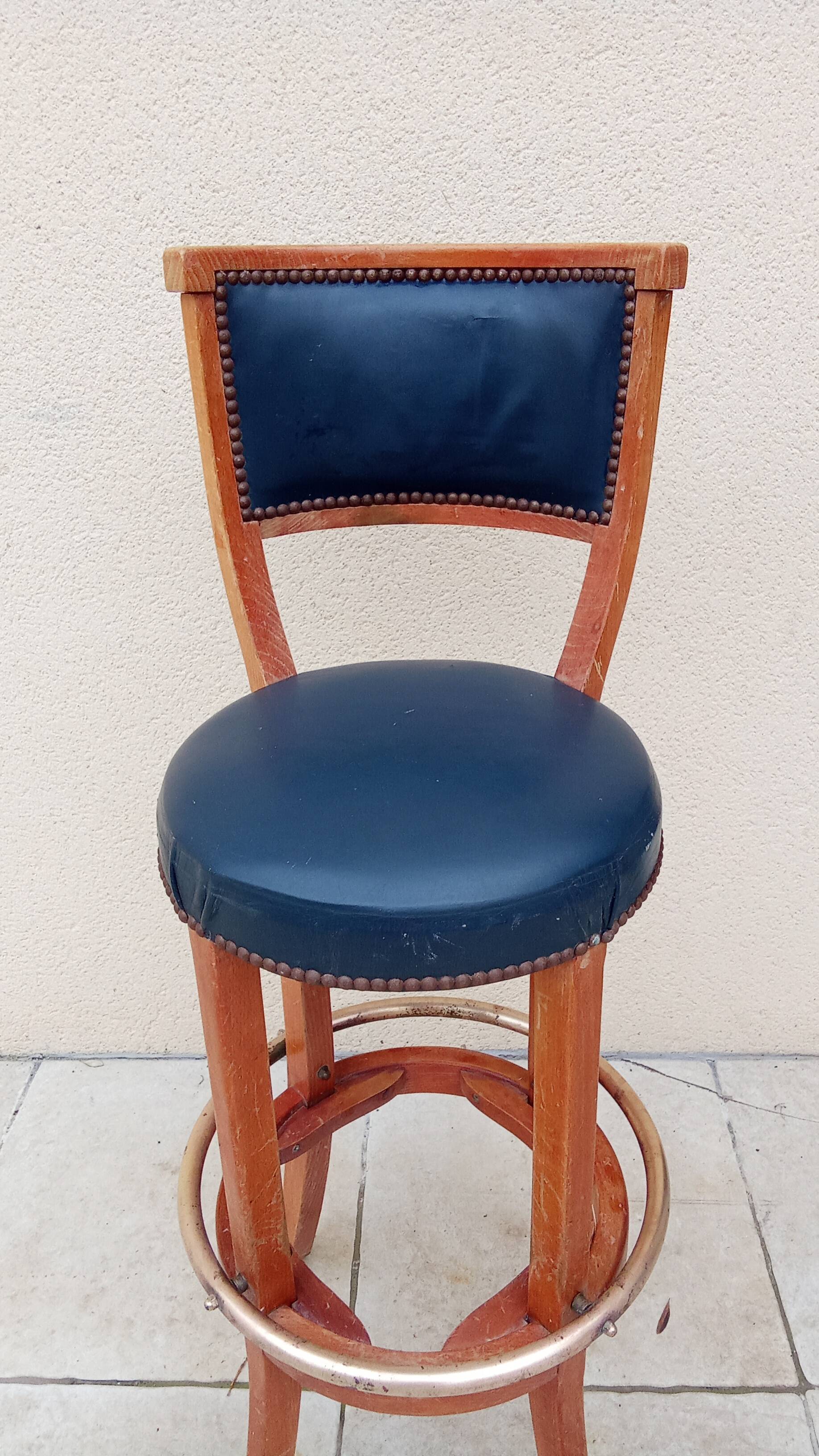 Vintage wood and antique brass bar stool