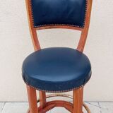 Tabouret de bar vintage bois et laiton ancien