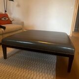 Footstool Hugues Chelalier Leather and Wood