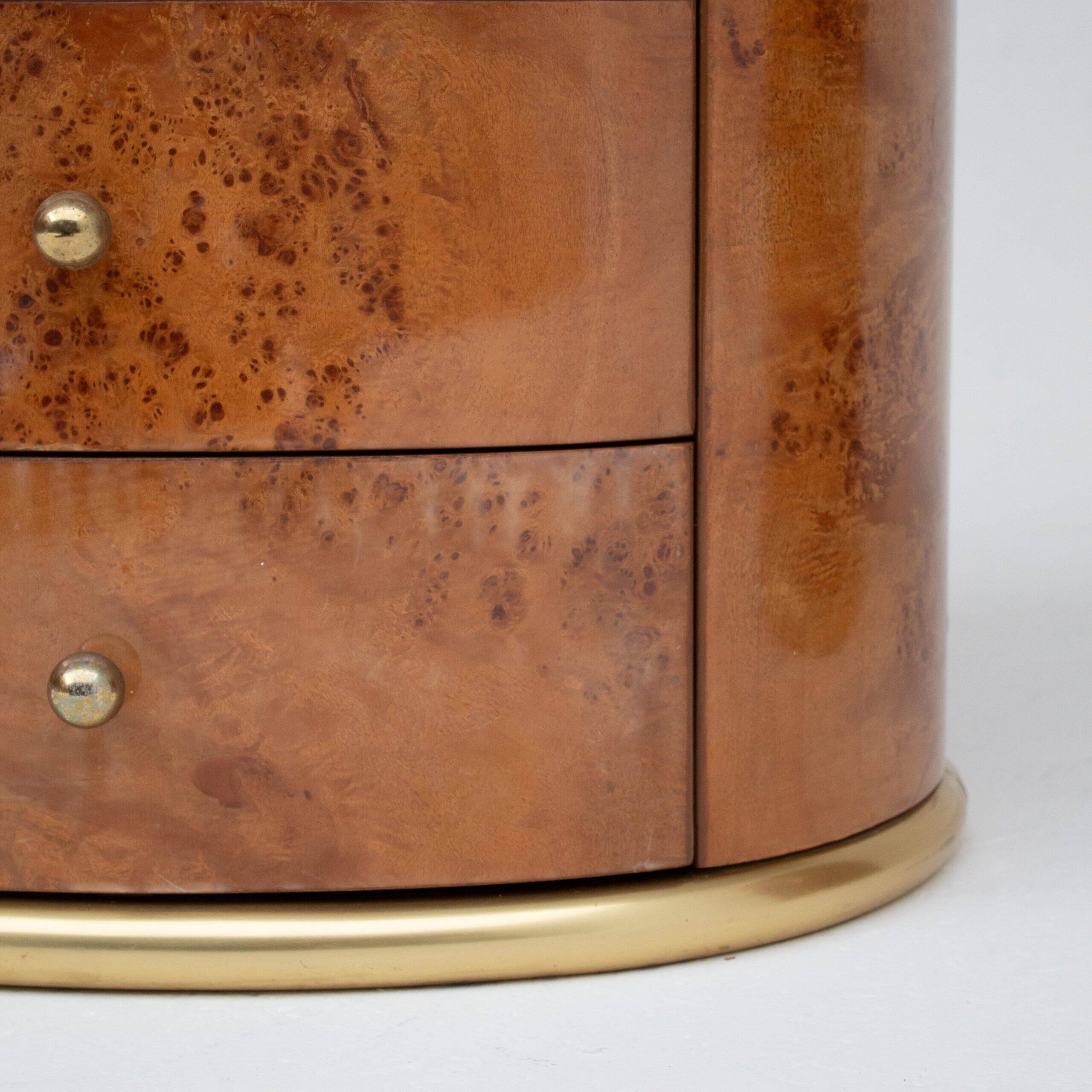 Vintage burlwood and brass nightstands, 1970s