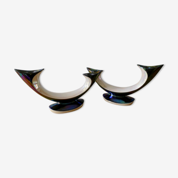 Pair of white and black two-tone ceramic chandeliers, Verceram