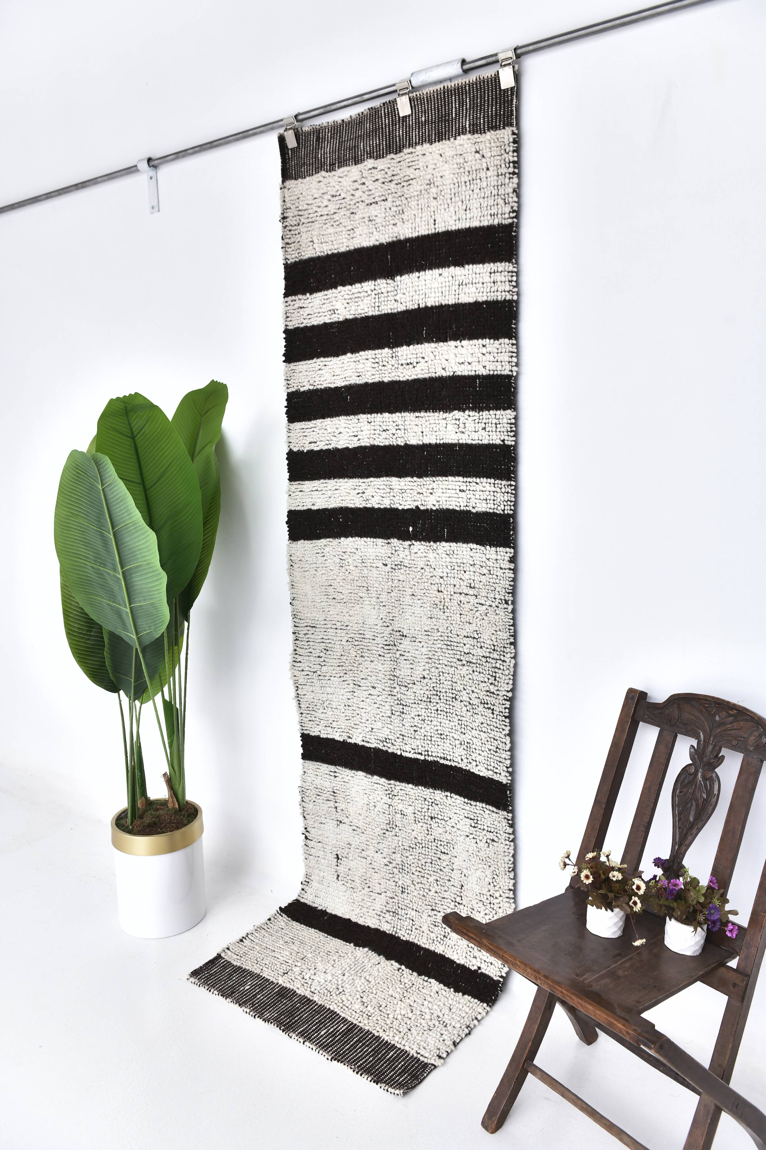 2x8 White Brown Striped Turkish Vintage Runner Rug 68x255Cm SK 242879