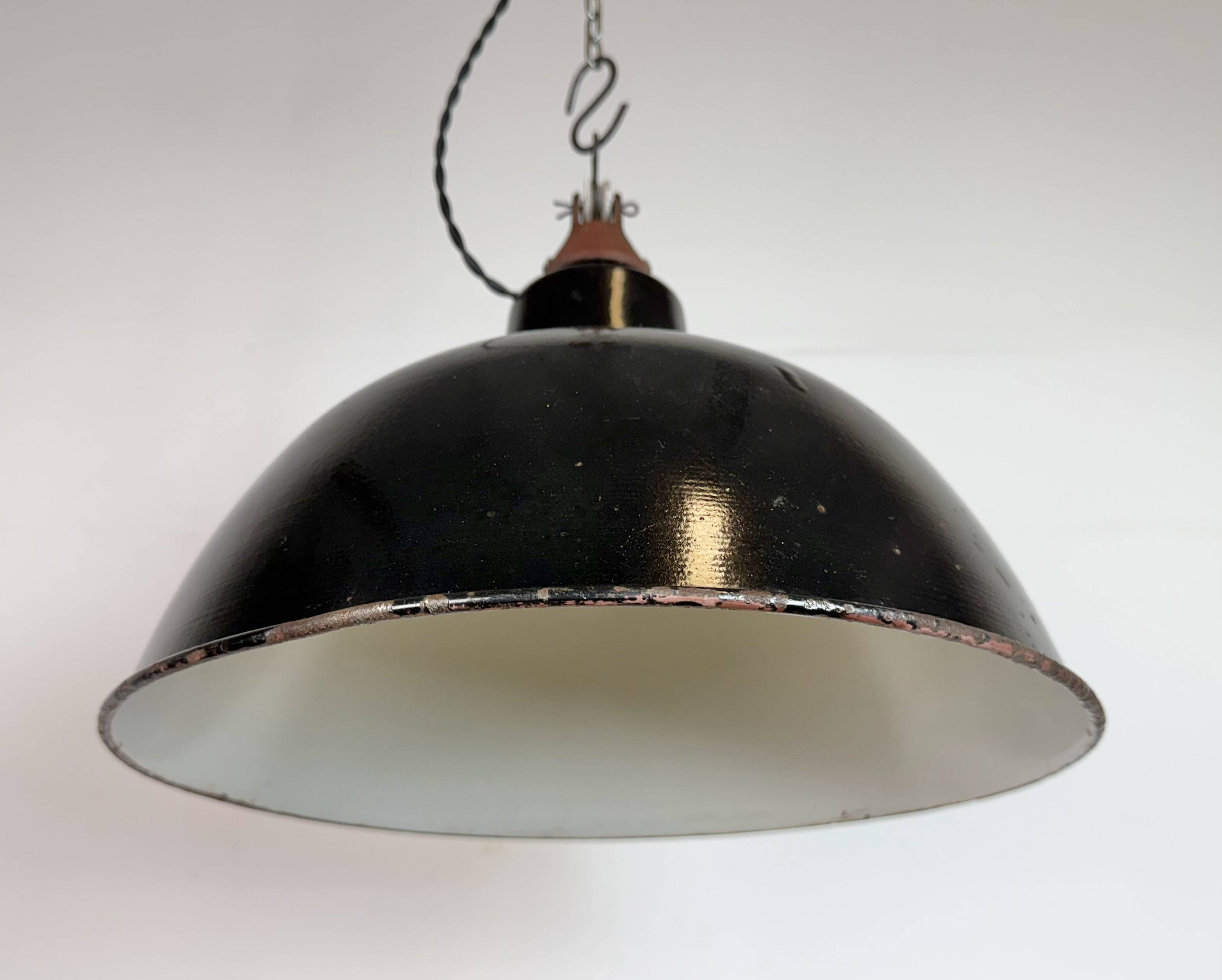 East German Black Enamel Factory Light by LBD Veb Leuchtenbau Dresden, 1950