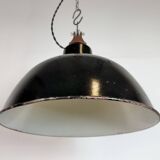 East German Black Enamel Factory Light by LBD Veb Leuchtenbau Dresden, 1950
