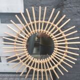 Vintage circular rattan mirror