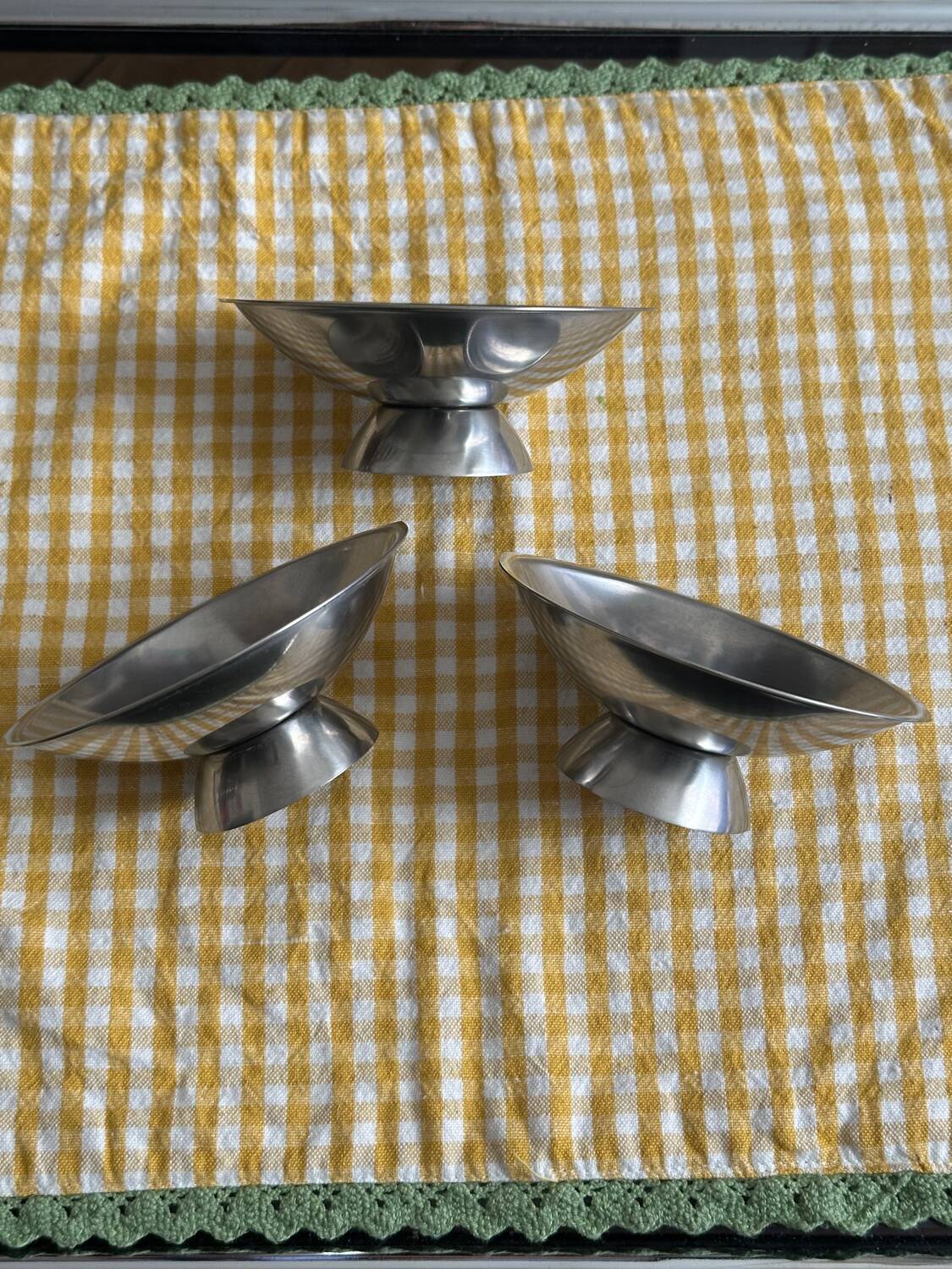 3 vintage Guy Degrenne stainless steel ice cream cups