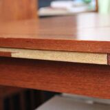 1960s table with teak veneer and glass top + extensions