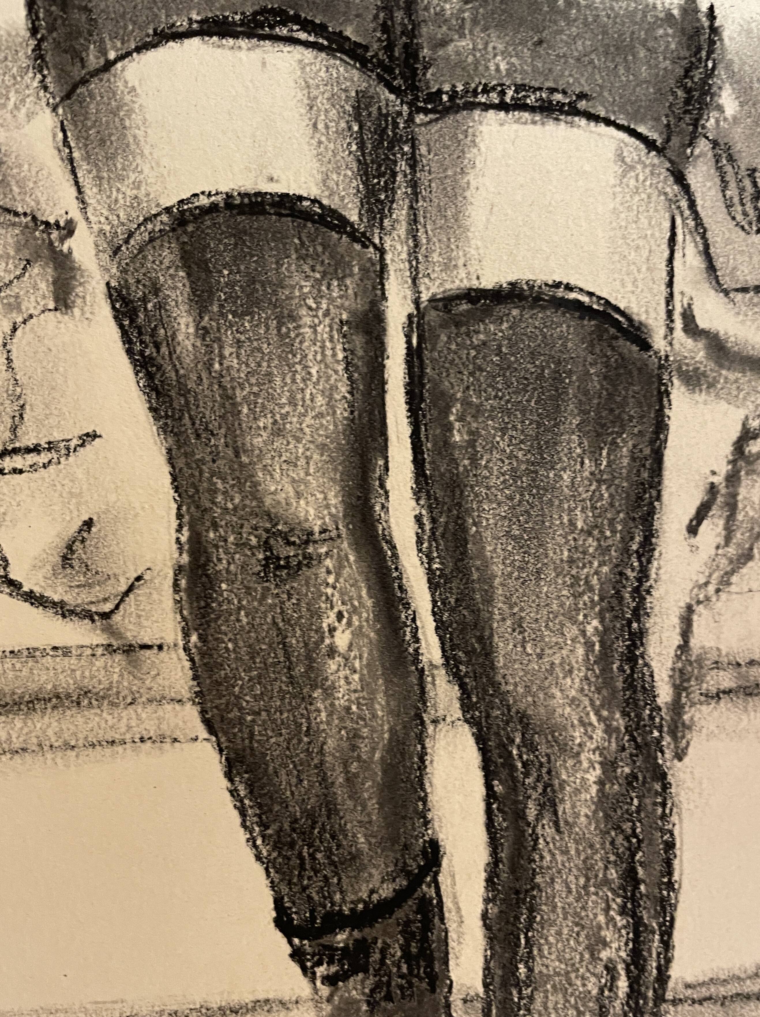 Tableau signé fusain portrait féminin mode « style Victorien »