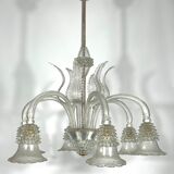 Mid-century six arms Murano Bullicante Rostrato chandelier by Ercole Barovier