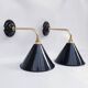 Pair of antique black enamelled sheet metal wall lights