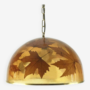 rare lampe à suspension vintage en résine avec feuilles d'érable lampe suspendue des années 1970